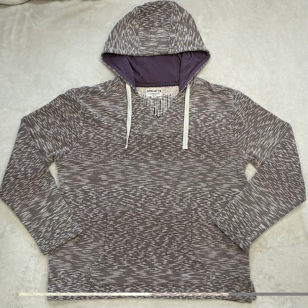 Hang Ten Women’s Baja Hoodie Size L Brown Purple Marled Knit Pullover Surf